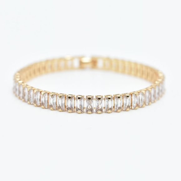 Pretty Bird Jewelry Jewelry - 14k Gold Plated Crystal Baguette Cut Tennis Bracelet